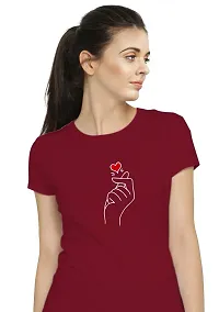 Elegant Maroon Cotton Blend Printed T-Shirts For Women-thumb1