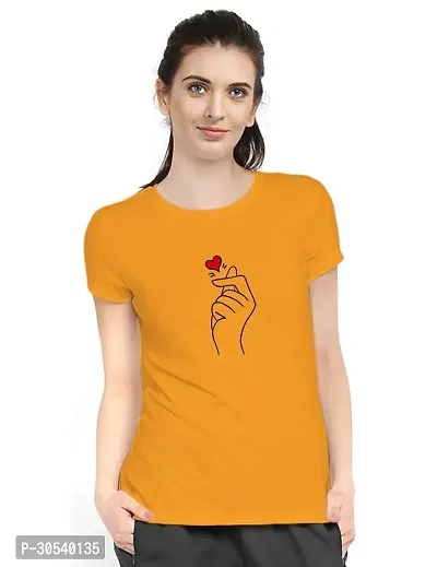 Elegant Yellow Cotton Blend Printed T-Shirts For Women-thumb0