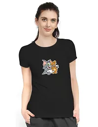 Elegant Black Cotton Blend Printed T-Shirts For Women-thumb1