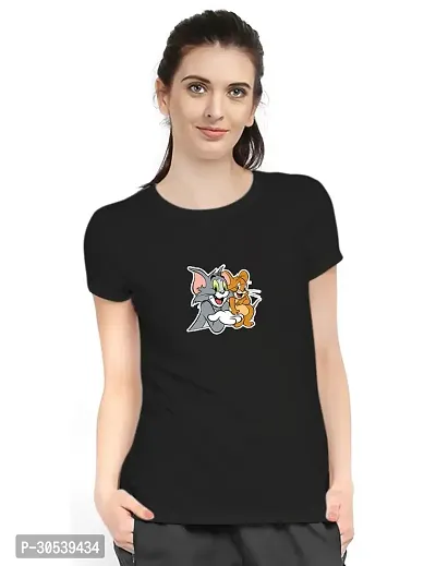 Elegant Black Cotton Blend Printed T-Shirts For Women-thumb2