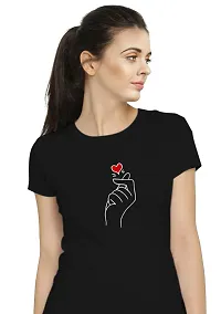 Elegant Black Cotton Blend Printed T-Shirts For Women-thumb2