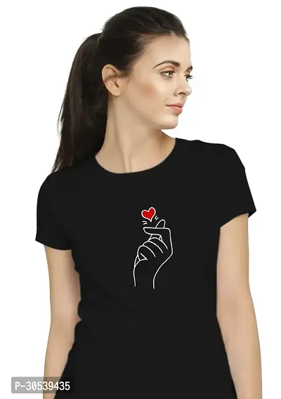 Elegant Black Cotton Blend Printed T-Shirts For Women-thumb3