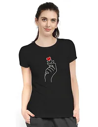 Elegant Black Cotton Blend Printed T-Shirts For Women-thumb1