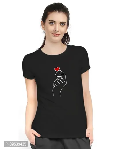 Elegant Black Cotton Blend Printed T-Shirts For Women-thumb2