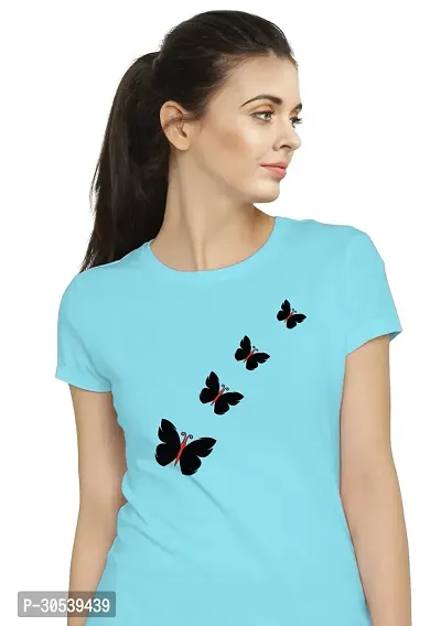 Elegant Turquoise Cotton Blend Printed T-Shirts For Women-thumb2