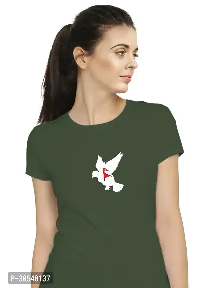 Elegant Green Cotton Blend Printed T-Shirts For Women-thumb2