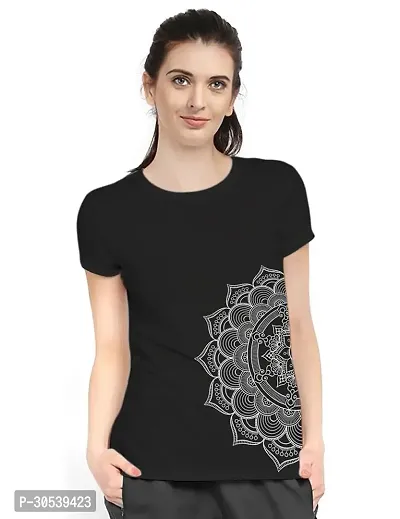 Elegant Black Cotton Blend Printed T-Shirts For Women-thumb0