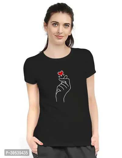 Elegant Black Cotton Blend Printed T-Shirts For Women-thumb0