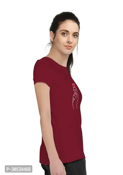 Elegant Maroon Cotton Blend Printed T-Shirts For Women-thumb3