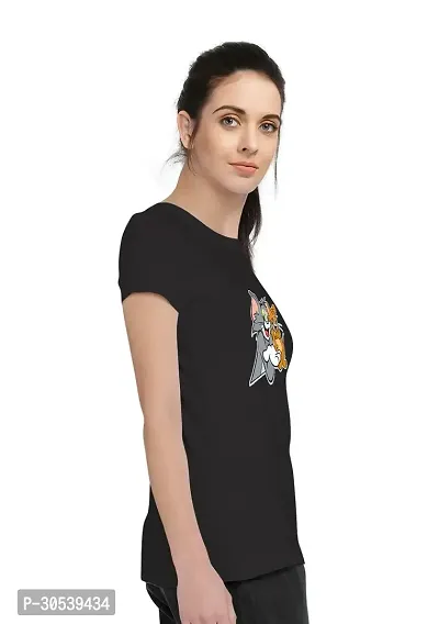 Elegant Black Cotton Blend Printed T-Shirts For Women-thumb3