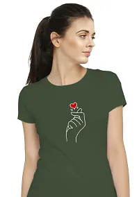 Elegant Green Cotton Blend Printed T-Shirts For Women-thumb1