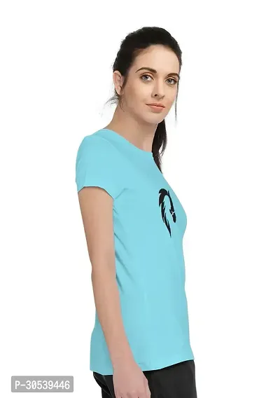 Elegant Turquoise Cotton Blend Printed T-Shirts For Women-thumb3