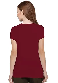 Elegant Maroon Cotton Blend Printed T-Shirts For Women-thumb3