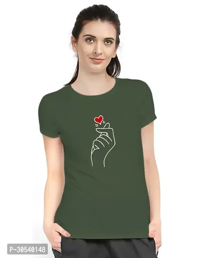 Elegant Green Cotton Blend Printed T-Shirts For Women-thumb0