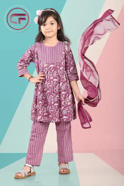 Flower Baby Girl Color Kurti With Palazzo And Dupatta