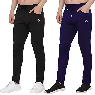 RIKSAW Track Pants for Mens/Joggers for Mens/Mens Lower Lycra Blend with 2 Side Pockets for Gym,Exercise, Morning Walk,Sports L6 Black and Navy (Size XXL) (Pack of 2 Piece Only)