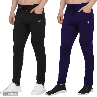 RIKSAW Track Pants for Mens/Joggers for Mens/Mens Lower Lycra Blend with 2 Side Pockets for Gym,Exercise, Morning Walk,Sports L6 Black and Navy (Size XXL) (Pack of 2 Piece Only)
