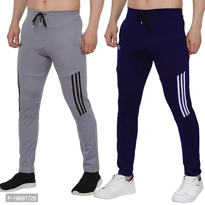 RIKSAW Track Pants for Mens/Joggers for Mens/Mens Lower Lycra Blend with 2 Side Pockets for Gym, Yoga, Exercise, Morning Walk, Sports (Pack of 2 Piece Only) (L, Navy and Light Grey)