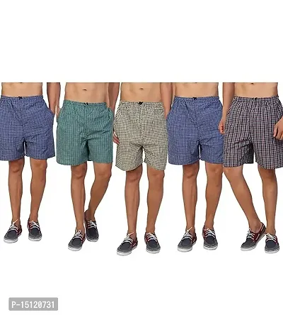 RIKSAW Men's Ultra-Light Soft Cotton Checkered Boxer Shorts ( Pack of 5 ) - Made in India-thumb0