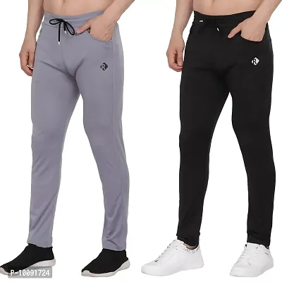 Black Polyester Track Pants For Men pack of 2