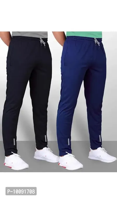 RIKSAW Track Pants for Mens/Joggers for Mens/Mens Lower Lycra Blend With 2 Side Pockets for Gym, Yoga, Exercise, Morning Walk, Jogging, Casual, Sports Wear (M, Black and Navy Blue) (Pack Of 2)-thumb3