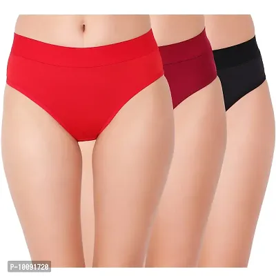 RIKSAW Panties for Women, Hipster for Womens and Girls Bikini for Women Cotton Underwear for Women Comfortable Wide Waistband Girls Underwear Red,Mahroon,Black Color (Size M) (Pack of 3) BR 01