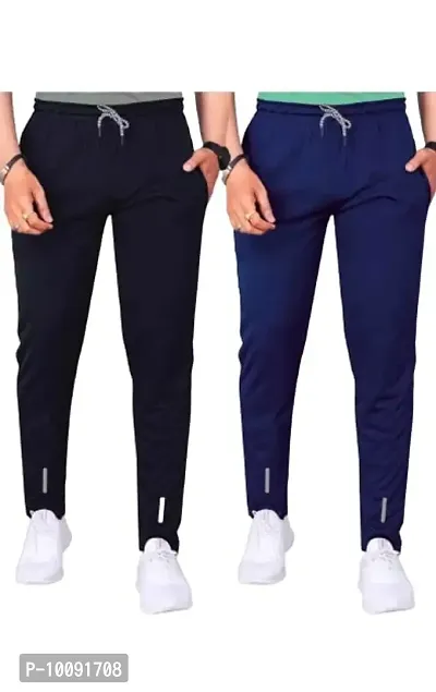 RIKSAW Track Pants for Mens/Joggers for Mens/Mens Lower Lycra Blend With 2 Side Pockets for Gym, Yoga, Exercise, Morning Walk, Jogging, Casual, Sports Wear (M, Black and Navy Blue) (Pack Of 2)-thumb0
