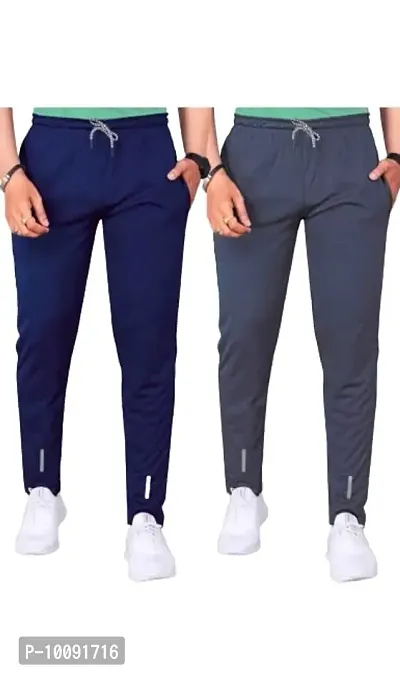 RIKSAW Track Pants for Mens/Joggers for Mens/Mens Lower Lycra Blend with 2 Side Pockets for Gym, Yoga, Exercise, Morning Walk, Sports Wear (Pack of 2) (XXL, Navy and Dark Grey)-thumb0