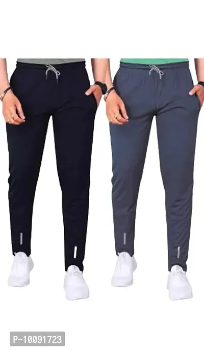 RIKSAW Track Pants for Mens/Joggers for Mens/Mens Lower Lycra Blend with 2 Side Pockets for Gym, Yoga, Exercise, Morning Walk, Sports Wear (Pack of 2) (XXL, Black and Dark Grey)