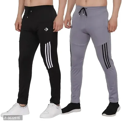 Grey Polyester Regular Track Pants For Men Pack of 2
