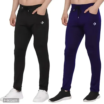 Black Polyester Regular Track Pants For Men Pack of 2-thumb0