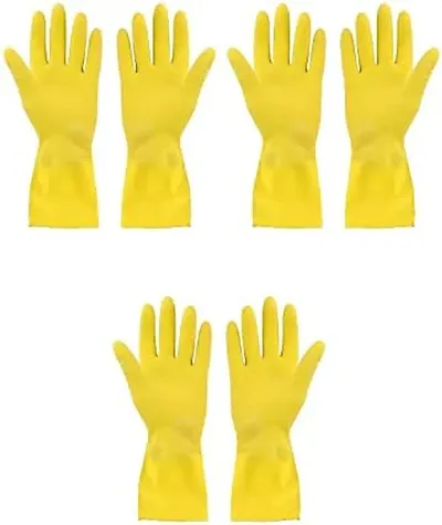 Rubber Household Cleaning Gloves (Yellow) - Pack Of 3 Pairs