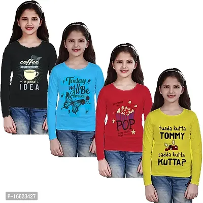 Girls Printed Full Sleeve T-Shirt Pack of 4-thumb0