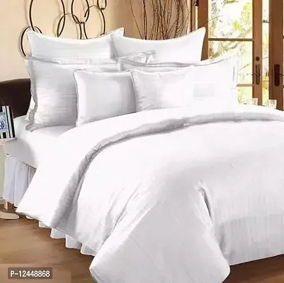 Stunning High Quality 400TC Cotton Strip Stain Double Bedsheet With 2 Pillow Cover-thumb0