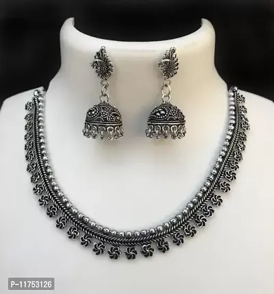 Fancy Silver Necklace Set For Women