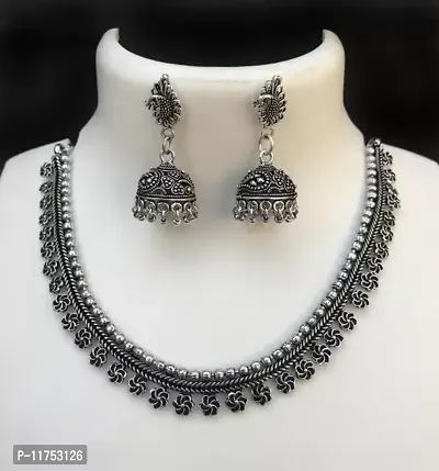 Fancy Silver Necklace Set For Women-thumb0