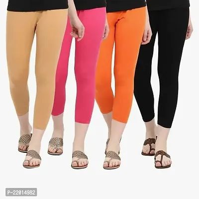 Stylish Fancy Cotton Solid Leggings For Women Pack Of 4-thumb0