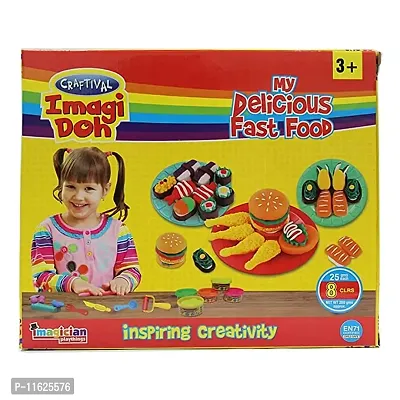 Rabbit My Delicious Fast Food Kit For Kids With 26 Toys Creative Kit For Kids Pack Includes 8 Colorful Dough Big Dough Set, Creative Set, Doh Clay For Kids Play Toys For Kids, Clay Set For Kids