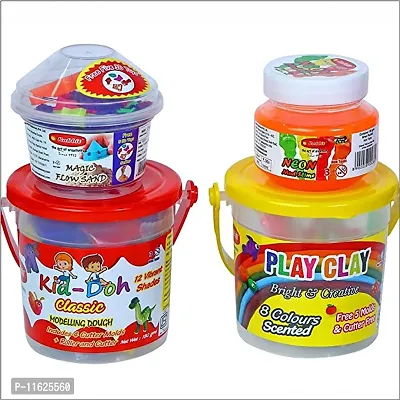 Rabbit Modelling Clay Bucket 8 Colors With Modelling Dough Classic Bucket With Play Sand Box 100GWithPlay Slime Neon100G Combo Of 4 For Kids Clay Slime Sand Clay For Kids Sand Slime Slime Play Sand Age 3+-thumb0