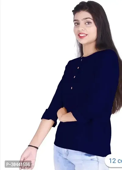 Stylish  Navy Blue Solid button top For Women-thumb2