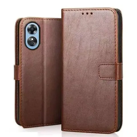 Cloudza?Oppo A17 Brown?Flip Back Cover | PU Leather Flip Cover Wallet Case with TPU Silicone Case Back Cover for Oppo A17 Brown