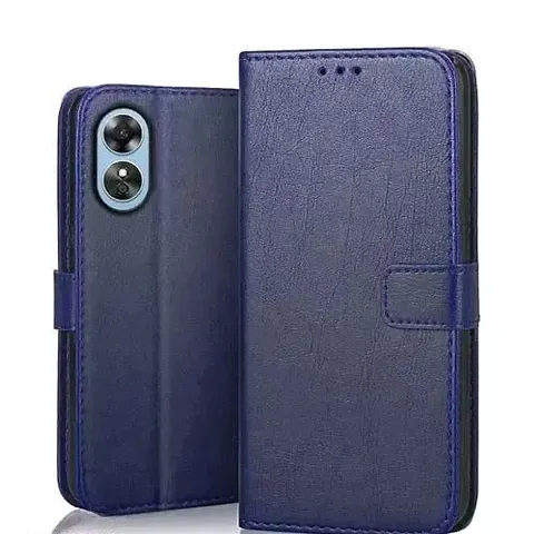 Cloudza?Oppo A17 Blue?Flip Back Cover | PU Leather Flip Cover Wallet Case with TPU Silicone Case Back Cover for Oppo A17 Blue