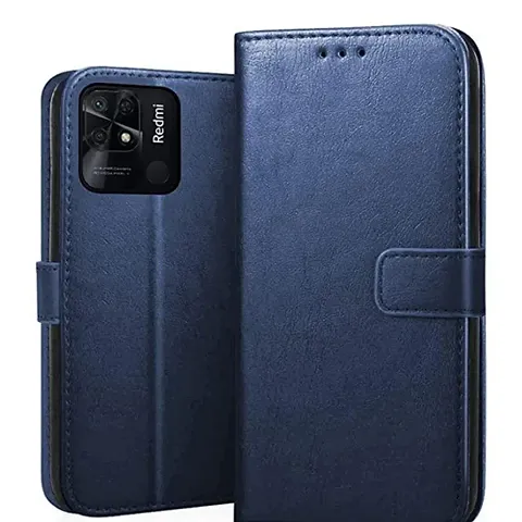 Cloudza Redmi 10 Flip Back Cover | PU Leather Flip Cover Wallet Case with TPU Silicone Case Back Cover for Redmi 10 Blue