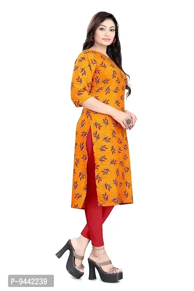 HIRLAX Fancy Kurtis for Women - Printed Straight Crepe Kurti, Long Kurtis for Women, Kurtis for Daily, Office, Routine Wear for Girls, Ethnic wear for Women, Yellow Colour-thumb3