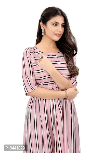 Hirlax Western Stylish for Women - Trendy Kurtis with Pink, Black and White Lining Design Trendy Kurti for Ladies, Trendy Casual, 3/4 Sleeves, Knee Length-thumb0