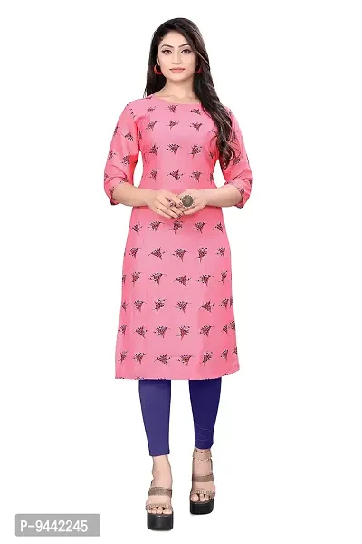 HIRLAX Kurtis for Women - Regular Crepe Printed Straight Kurti, Long Kurti for Girls, Fancy Kurtis for Daily, Office, Regular Wear Classy Kurtas for Ladies, Summer Choice, Pink Color