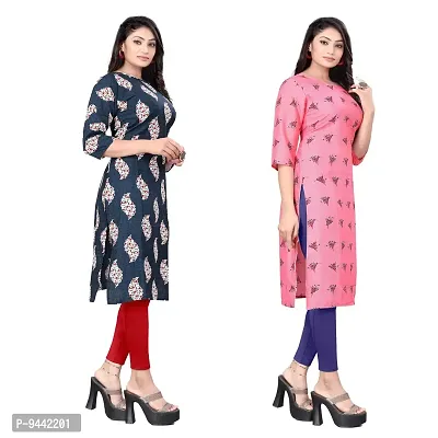 HIRLAX Kurtis for Women - American Crepe Printed Straight Kurti, Long Kurti for Women for All Use, Summer Choice, Formal Kurtis Regular Wear for Girls, Kurta Set for Women, Combo of 2 Kurtis-thumb2