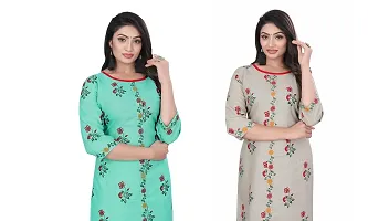 HIRLAX Kurta Pant Set Women - Cotton Pritned Long Straight Kurti with Pant Pair for Girls, Top Bottom Set Suitable for Casual, Festival, Function Wear for Ladies(2 Combo)-thumb4