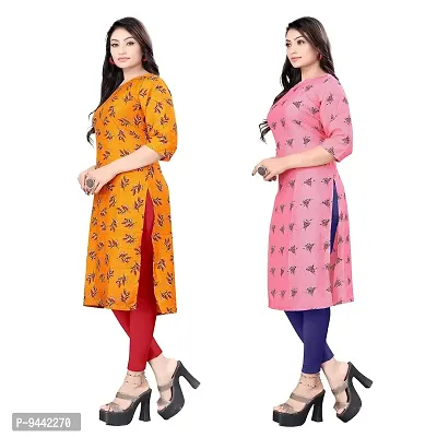 HIRLAX Kurtis for Women - Crepe Printed Straight Kurti, Long Kurtis for Women Classy, Fancy Kurtis for Daily, Office, Regular Wear for Girls, Kurta Set for Women, Combo of 2 Kurtis-thumb3