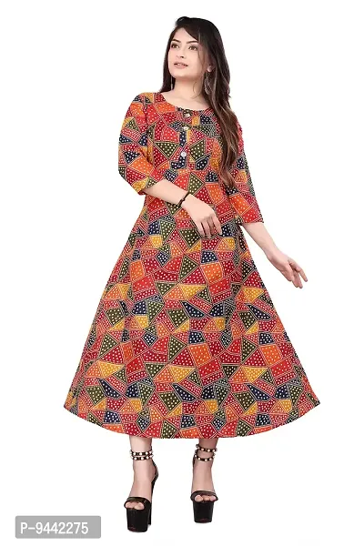 HIRLAX Kurti for Women - Rayon Bandhani Printed Anarkali Kurti, Beautiful Multicolors with Round Neck Kurti Casual Or Festival Wear for Girls, Women Kurti for Regular Wear